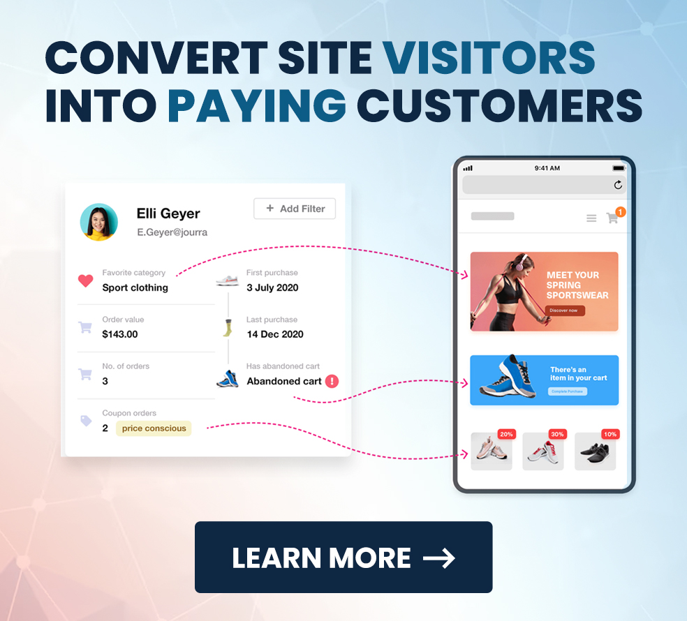 Use smart marketing automation tools like ConvesioConvert to convert website visitors into paying customers